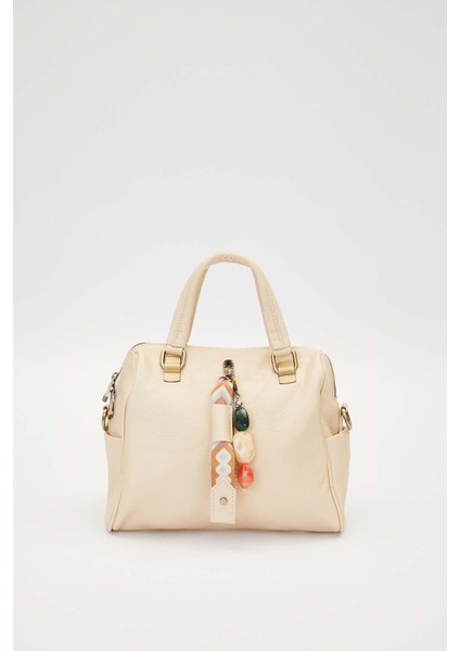 Krem Taş Kuşak Aksesuarlı El Çantası