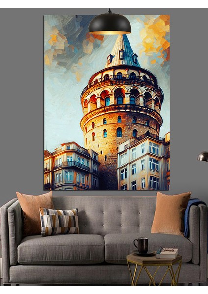 Galata Kulesi Suluboya Çizimi Dekoratif Kanvas - Mdf Ahşap Tablo fiyatları