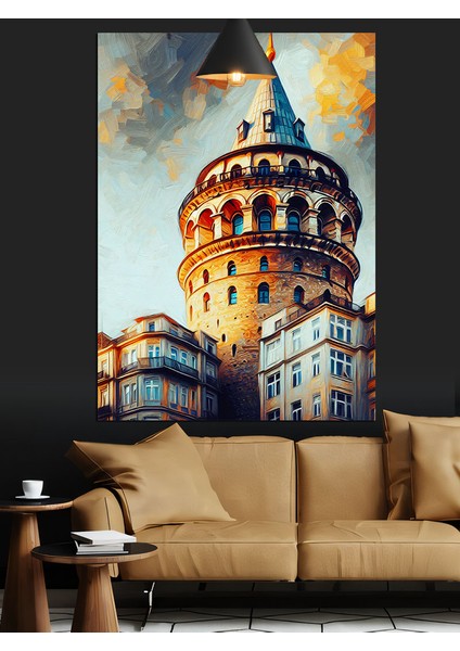 Galata Kulesi Suluboya Çizimi Dekoratif Kanvas - Mdf Ahşap Tablo fırsatları