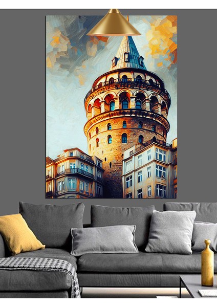 Galata Kulesi Suluboya Çizimi Dekoratif Kanvas - Mdf Ahşap Tablo indirimleri