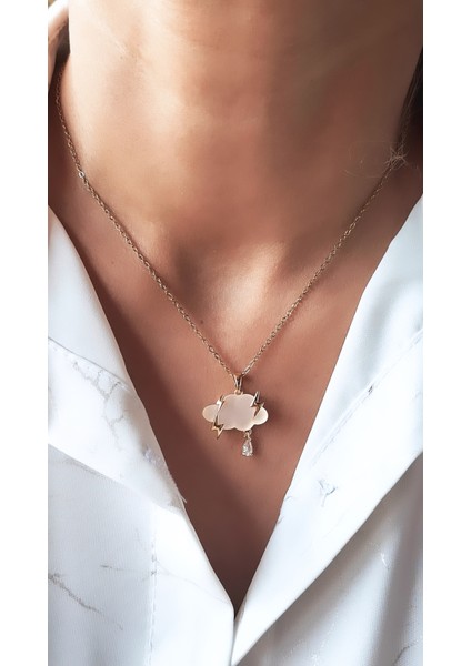 Bulut Şimşek Figürlü Renkli Taş Çelik Kolye fiyatları