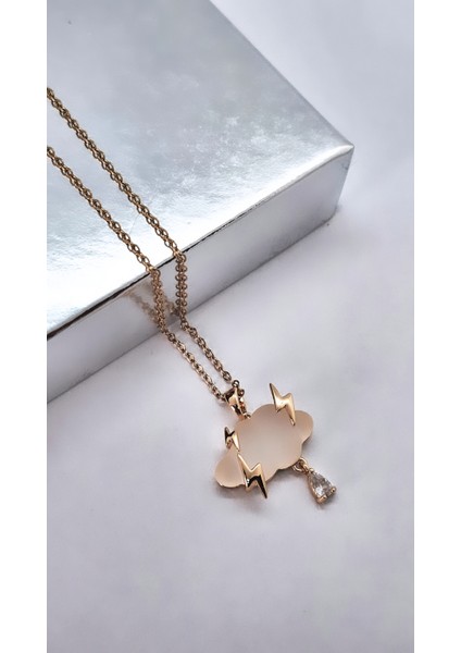 Bulut Şimşek Figürlü Renkli Taş Çelik Kolye indirimleri