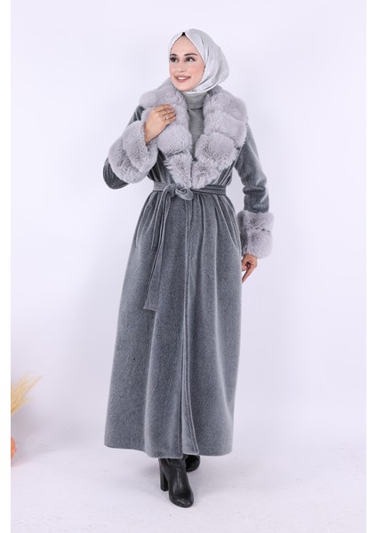 Yaka Kürk Detay Kaban 70029 Gri