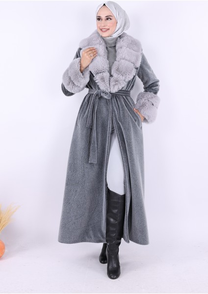 Yaka Kürk Detay Kaban 70029 Gri fiyatları