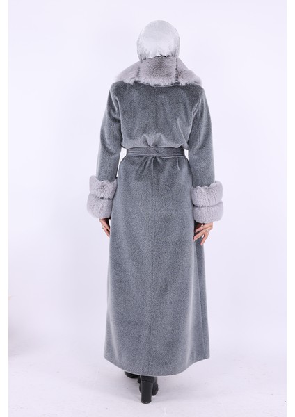 Yaka Kürk Detay Kaban 70029 Gri modelleri