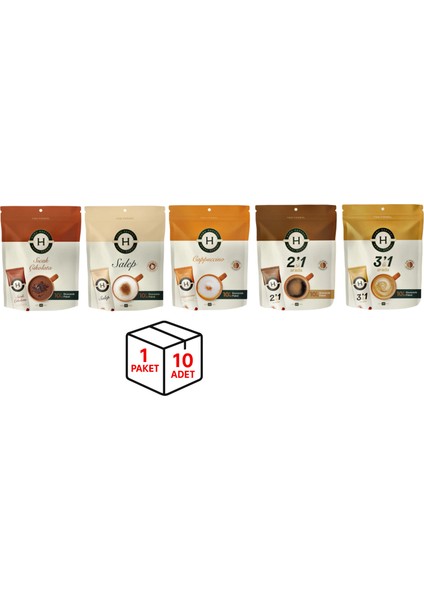 10’ Lu Karışık Sıcak Içecek Paketi (Sıcak Çikolata-Salep-Cappuccino-2’si 1 Arada-3’ü 1 Arada)