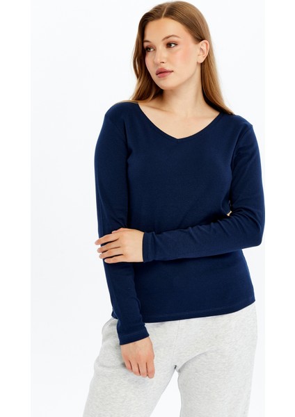 Kadın Uzun Kollu V Yaka Tişört modelleri