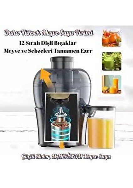 Frutta Katı Meyve Sıkacağı, 500W, 1,5 Lt, Quickclean, Damlama Önleyici Riomi