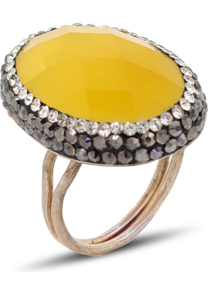 Sarı Aytaşı ve Swaroski Taşlı 925 Ayar Gümüş Kadın Yüzük 201024474