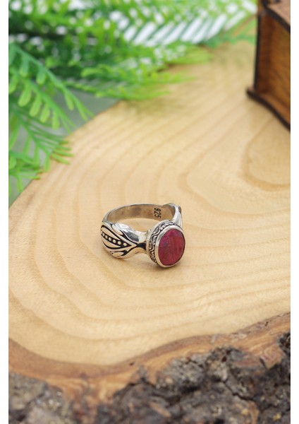 Kök Yakut Oval Taşlı Yaprak İşlemeli 925 Ayar Gümüş Kadın Yüzük 201024479 modelleri