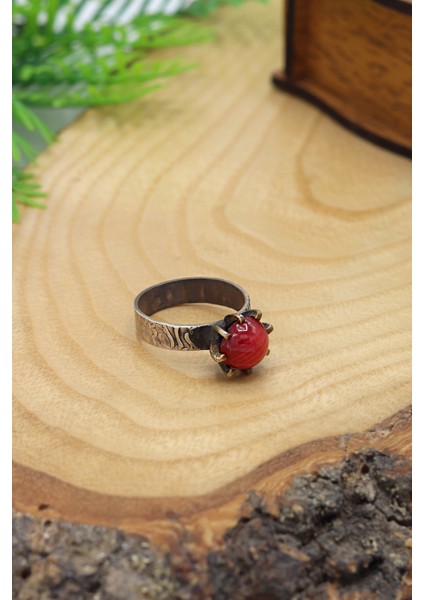 Mercan Taşlı İşlemeli 925 Ayar Gümüş Kadın Yüzük 201024482 modelleri