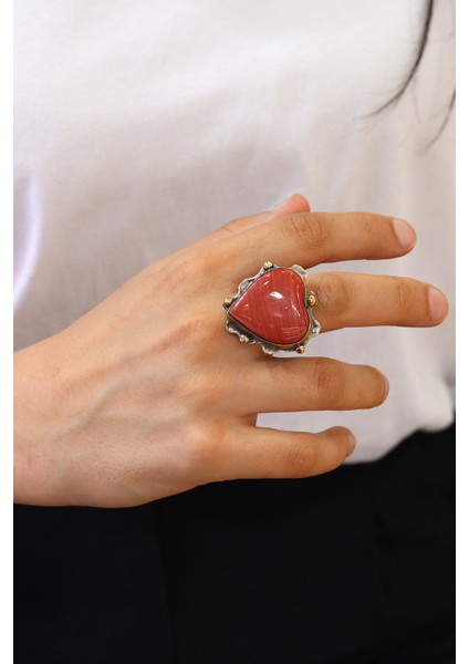 Jasper Taşlı Kalp Model 925 Ayar Gümüş Kadın Yüzük 201024483 fiyatları