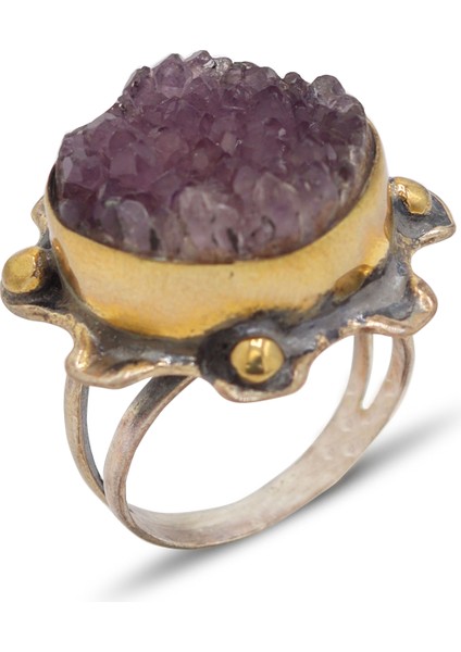 Kök Ametist Taşlı Çekiç İşlemeli 925 Ayar Gümüş Kadın Yüzük 201024484