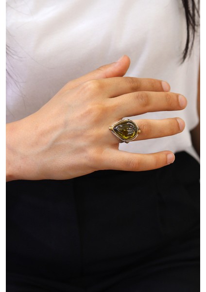 Zeytin Yeşili Çekiç İşlemeli 925 Ayar Gümüş Kadın Yüzük 201024487 fiyatları