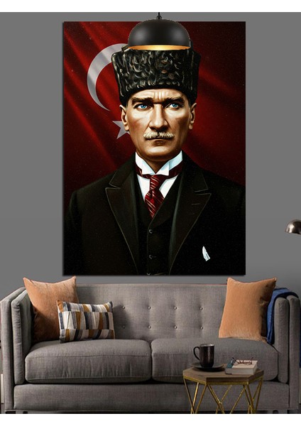 Kırmızı Bayrakve Mustafa Kemal Atatürk Dekoratif Kanvas - Mdf Ahşap Tablo