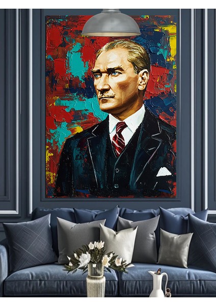 Fırça Darbeli Mustafa Kemal Atatürk Portresi Dekoratif Kanvas - Mdf Ahşap Tablo