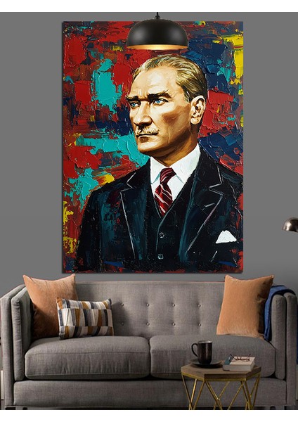 Fırça Darbeli Mustafa Kemal Atatürk Portresi Dekoratif Kanvas - Mdf Ahşap Tablo fiyatları