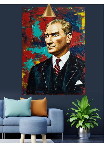 Fırça Darbeli Mustafa Kemal Atatürk Portresi Dekoratif Kanvas - Mdf Ahşap Tablo modelleri