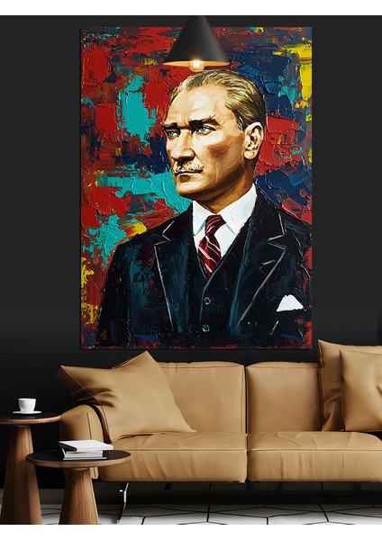 Fırça Darbeli Mustafa Kemal Atatürk Portresi Dekoratif Kanvas - Mdf Ahşap Tablo fırsatları