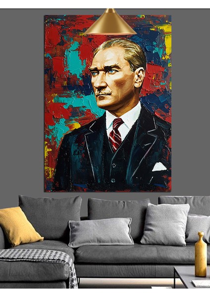 Fırça Darbeli Mustafa Kemal Atatürk Portresi Dekoratif Kanvas - Mdf Ahşap Tablo indirimleri