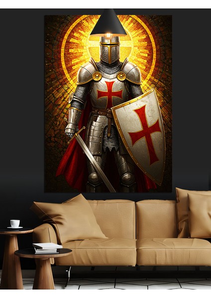 Parlayan Zırhlı Şövalye Dekoratif Kanvas - Mdf Ahşap Tablo fırsatları