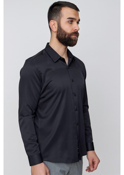 Gk 635 Siyah Klasik Gömlek modelleri