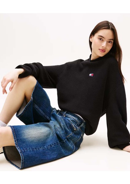 Kadın Yarım Balıkçı Yaka Pamuklu Triko Kazak – Siyah fiyatları