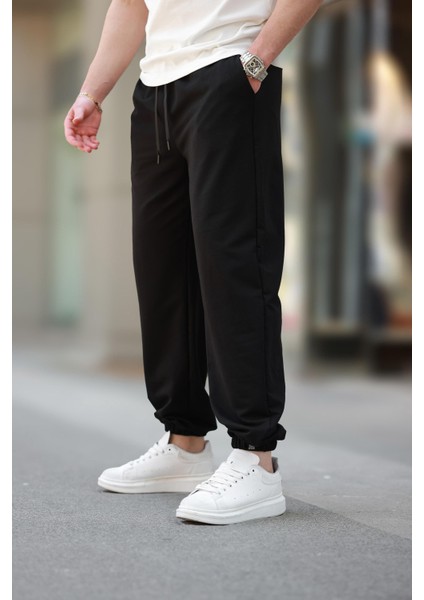 Siyah Rahat Kesim Paçası Lastikli Erkek Eşofman Altı E6573