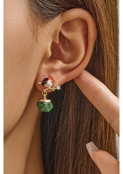 Minik Kuş Yeşil Taş Sallantılı Küpe fiyatları