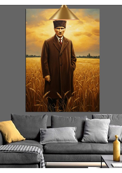 Mustafa Kemal Atatürk Tarlada Dekoratif Kanvas - Mdf Ahşap Tablo