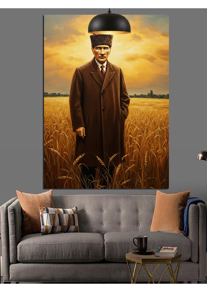Mustafa Kemal Atatürk Tarlada Dekoratif Kanvas - Mdf Ahşap Tablo modelleri