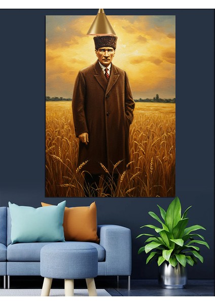 Mustafa Kemal Atatürk Tarlada Dekoratif Kanvas - Mdf Ahşap Tablo fırsatları
