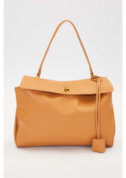 Kahve Gold Kilit Detaylı El Çantası