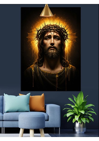 Altın Haleli Isa Tasviri Dekoratif Kanvas - Mdf Ahşap Tablo modelleri