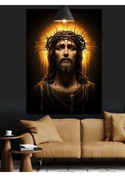 Altın Haleli Isa Tasviri Dekoratif Kanvas - Mdf Ahşap Tablo fırsatları
