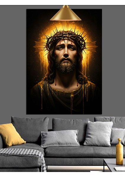 Altın Haleli Isa Tasviri Dekoratif Kanvas - Mdf Ahşap Tablo indirimleri