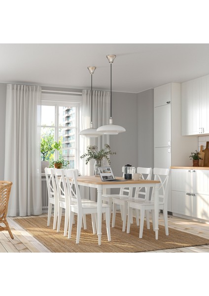 Dandery Yemek Masası Beyaz-Meşe Kaplama 180X90 cm 6-8 Kişilik fiyatları