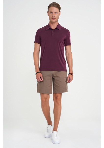 Comfort Fit Polo Yaka Modal Karışım Kısa Kol Casual Mürdüm Tişört Ts 903