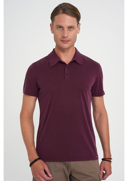 Comfort Fit Polo Yaka Modal Karışım Kısa Kol Casual Mürdüm Tişört Ts 903 fiyatları