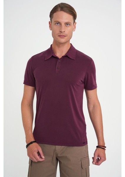 Comfort Fit Polo Yaka Modal Karışım Kısa Kol Casual Mürdüm Tişört Ts 903 fırsatları