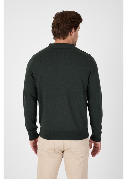 Haki Saf %100 Pamuk Erkek Patlı Düğmesiz Polo Yaka Triko Kazak indirimleri