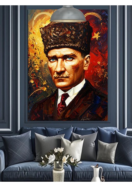 Fırça Darbeli Mustafa Kemal Atatürk Portresi Dekoratif Kanvas - Mdf Ahşap Tablo