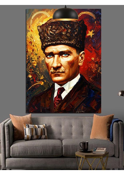 Fırça Darbeli Mustafa Kemal Atatürk Portresi Dekoratif Kanvas - Mdf Ahşap Tablo fiyatları