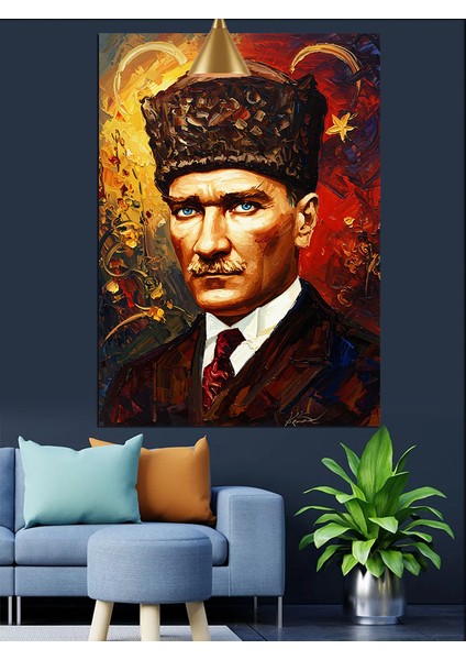 Fırça Darbeli Mustafa Kemal Atatürk Portresi Dekoratif Kanvas - Mdf Ahşap Tablo modelleri