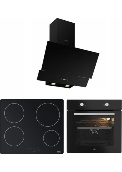 Elektrikli Ocaklı Siyah Ankastre Set (AEF6601B03 - AVO8210B01 - 3480 Siyah Resetli)