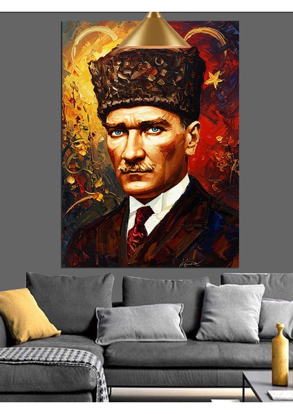 Fırça Darbeli Mustafa Kemal Atatürk Portresi Dekoratif Kanvas - Mdf Ahşap Tablo indirimleri