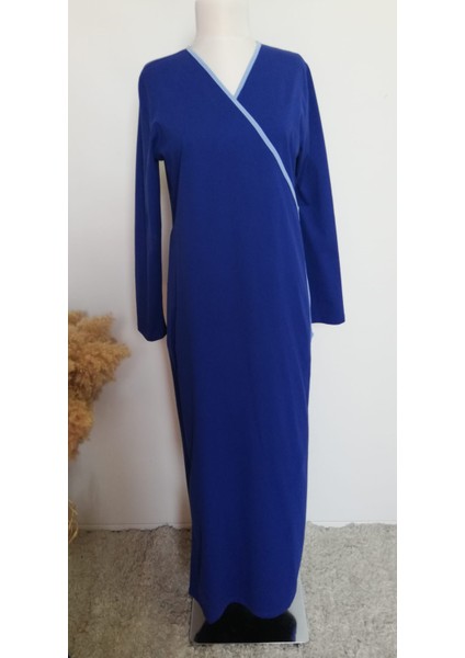 1998_PRATIK Yandan Bağlamalı Kruvaze Biye Kuşaklı %100 Pamuk Kumaş Tesettür Namaz Elbisesi