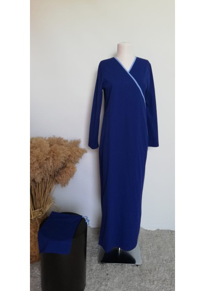 1998_PRATIK Yandan Bağlamalı Kruvaze Biye Kuşaklı %100 Pamuk Kumaş Tesettür Namaz Elbisesi fiyatları