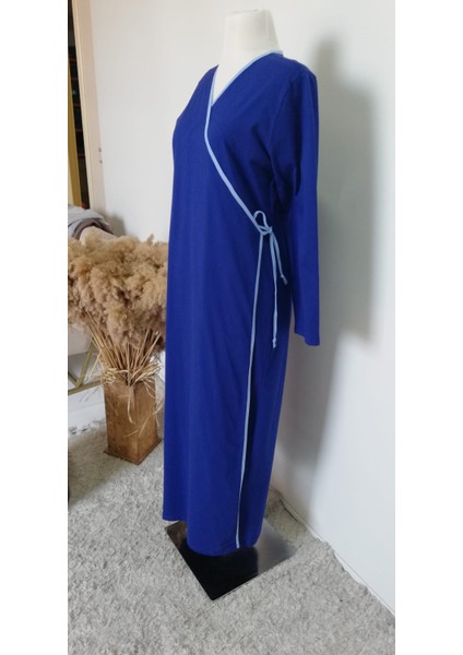 1998_PRATIK Yandan Bağlamalı Kruvaze Biye Kuşaklı %100 Pamuk Kumaş Tesettür Namaz Elbisesi fırsatları