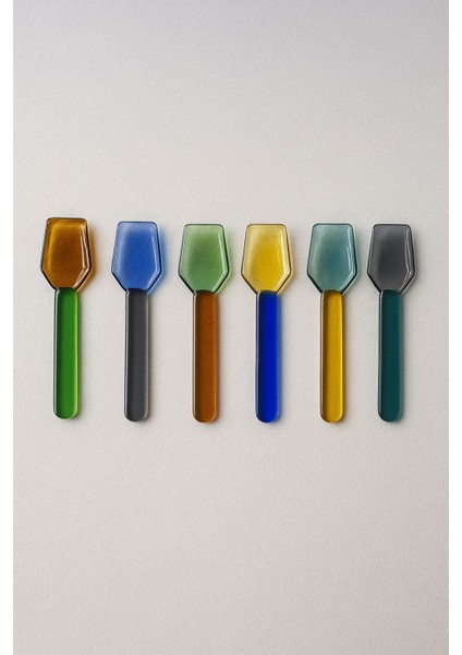 6'lı Karışık Renkli Cam Dondurma Kahve Kaşığı
